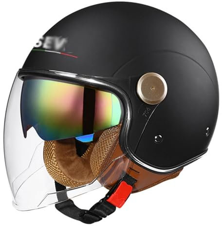 Vintage Stile Casco Mezzo Motociclista ECE Omologato Aperto Casco Moto Con Visiera Parasole Retrò Portatile Jet Casco Scodella Unisex Adulto Per Scooter Touring Racing 4,L:59-60CM