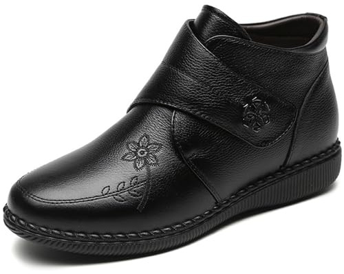 AEHO Chaussures pour Pied Gonflé Chaussures Orthopédiques Pied Large Homme en Cuir Chaussure Pied Large Femme Chausson Fermeture Scratch,Noir,38/240mm
