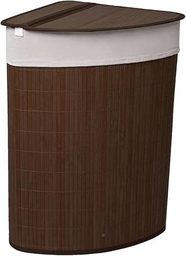 VIVAAS 58L Bamboo Laundry Basket Triangle Foldable Storage Hamper With Removable Cover Laundry Hamper with Lid Washing Clothes Basket Bin With Handle For Bedroom, Bathroom, Laundry (Dark Brown)