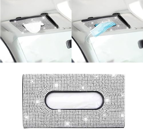 Tenedor De La Caja del Tejido De La Visera del Sol del Coche, Tenedor Cristalino Brillante De La Caja De La Servilleta del Cuero De La PU del Coche Colgante,A