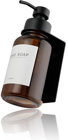 400ml Glas Seifenspender mit Wandhalterung Selbstklebend Edelstahl Pumpspender für Flüssigseife ohne Bohren (Braunglas/Schwarz)