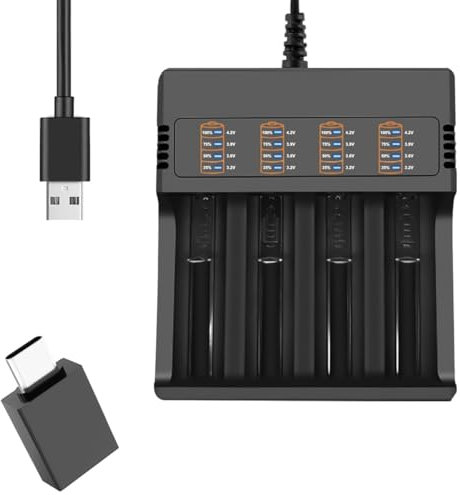 DAOKAI 18650 Battery Charger,4 Bay Smart Universal Charger LED Display Compatible 26650 21700 18650 18490 16340 14500 10440 for 3.7V Li-ion Rechargeable Battery