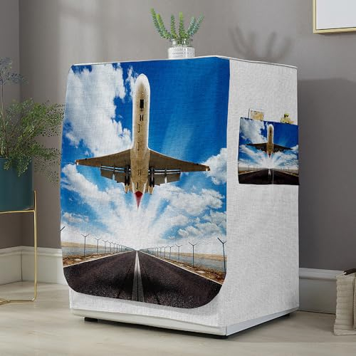 Highdi Housse de Protection pour Machine à Laver, Chargement Frontal Housse La Poussière avec Ouverture Frontale pour Linge Domestique (Avion,Capacité S 6~7.5KG)