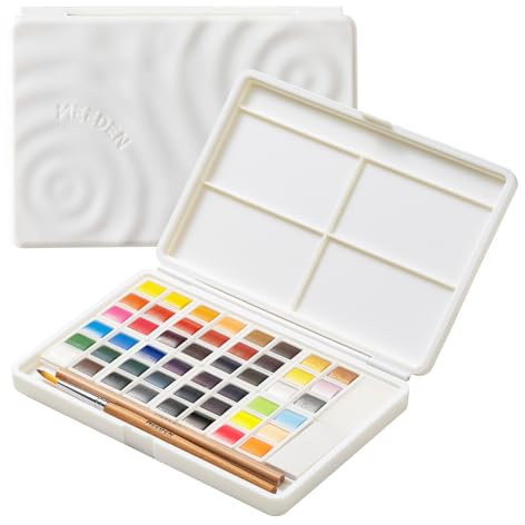 MEEDEN Watercolour Paint Set, 48 Solid Water Colours in Portable Box, Watercolour Set with Palette, Brush & Customisable Colour Pans, Travel Art Paint, Ideal for Artists, Hobbyist, Adults, Students