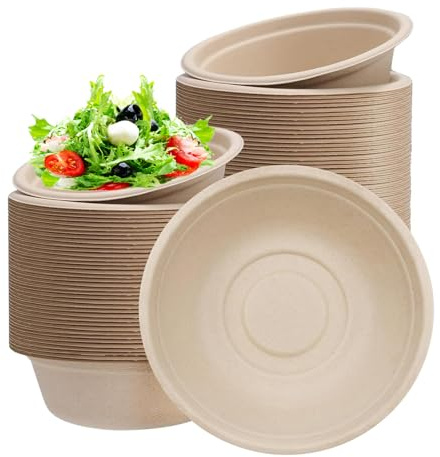 100 Stück Einweg Suppenschalen aus Zuckerrohr,Wärmespeicherung Suppenschüssel Suppenteller Einweg Zuckerrohrschalen,Starke Papierschalen für Picknick,Geburtstag,Grillen und Party (Natur, 350 ml-100)