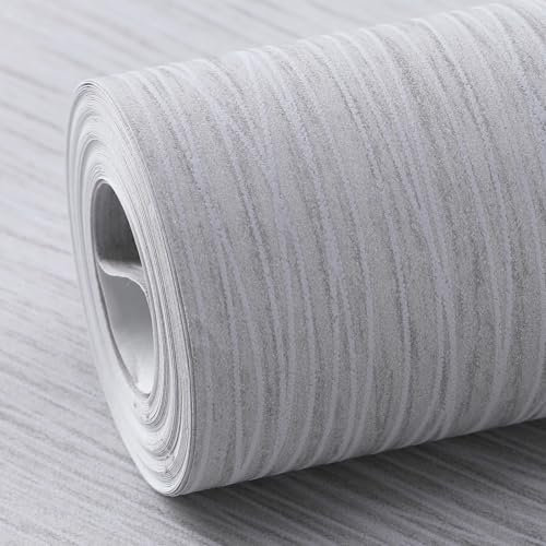 Tarwanear 1 Roll Light Grey Wallpaper Light Grey Plain Thick Textured Wallpapers Modern Minimalist Striped Featured Wall Paper Embossed Striped Wall Paper Roll for Living Room Bedroom Hallway