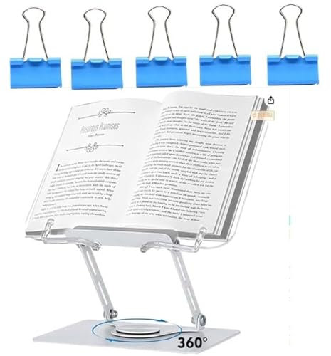 Buchhalter, Buchständer Acryl Kochbuchhalter 360° Drehung Höhenverstellbarer Buchhalter Kinder Leseständer Buchstütze Buchzubehör für Büro Küche Rezepte Lehrbücher Musikbücher Tablet Book Stand