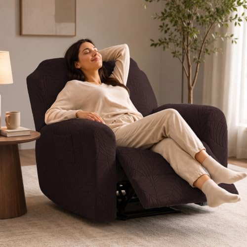 KELUINA Sesselschoner, Stretch Sesselschoner für Relaxsessel, Abnehmbar Waschbar Fernsehsessel Schutzbezug Anti-Rutsch für Zuhause mit Kindern und Haustieren Hund (Braun, 1 Sitz)