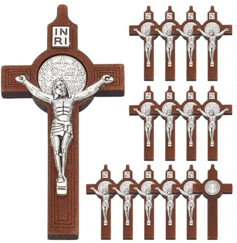 WEBEEDY 15 PCS Wooden Crucifix Christian Wall Cross Hand Carved Wood Holding Hand Crosses Wooden Cross Charm for DIY Necklace Bracelet Jewelry Accessories Easter Gift(Brown,6x3.5cm/2.4x1.4)