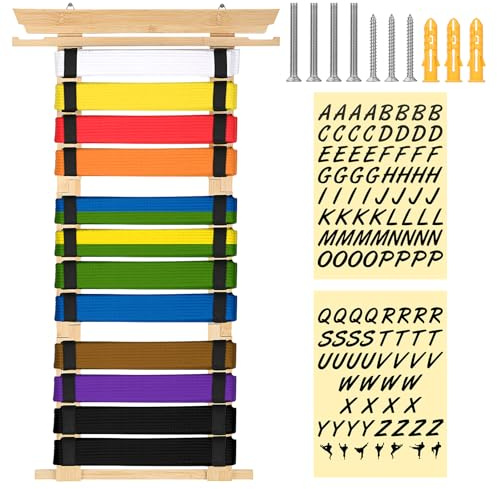 SUMNACON Kampfsport Gürtelhalter für 12Gürtel Bambus Abnehmbare Taekwondo-Gürtelständer Wandmontag Gürtel Display für Medaile Judo-Karategürtel Ninjitsu-Gürtel als Personalisierbar Geschenk Naturfarbe