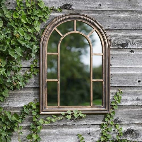 Brushed Copper Arched Window Style Decorative Wall Mirror For your Home Or Garden