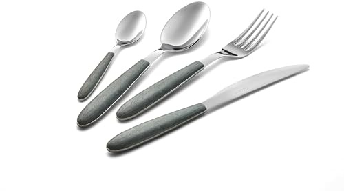 Eme P13BVR/OG Servizio Posate 6 Coltello 6 Forchetta 6 Cucchiaio 6 Cucchiaino Confezione Vetrina 24 Pezzi Modello Vero, Decoro Stampa Sublimatica Colore Olmo Grigio, Nichel Free - Effetto Legno - NEW