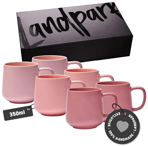 Landpark Kaffeetassen Set 6er Rosa - Aus hochwertiger Keramik - Kaffeebecher Kaffeetasse - 100% handgefertigt, 6 Stück (350ml)
