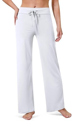 VALANDY Creamlush Wide Leg Pants Woman Drawstring Pajamas Lounge Pants Loose Comfy Sleepwear Casual Yoga White