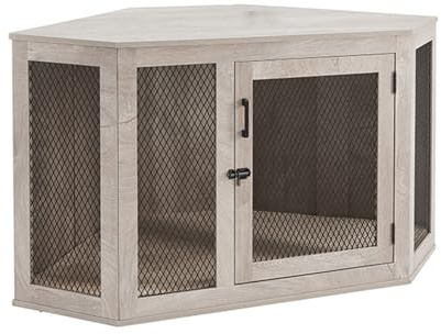 Cage en bois pour chien avec coussin, design en maille confortable pour chiens de petite et moyenne taille, niche polyvalente avec porte simple, idéale comme table basse
