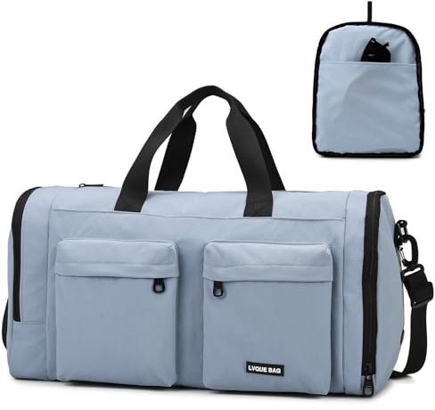 Outplea 30L Faltbare Sporttasche mit Schuhfach & Nassfach, Reisetasche Damen Herren, Sportbeutel Weekender Duffel für Fitness Yoga Reise, Blau