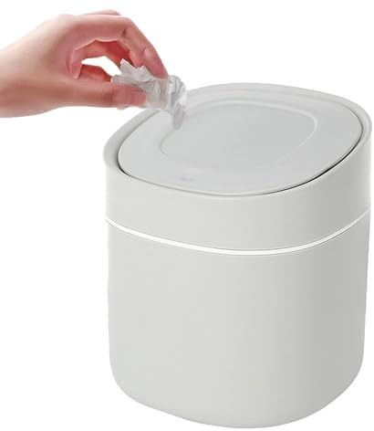 Aarcyye Petite Poubelle de Bureau, 15x13,5cm Mini poubelle de bureau avec Couvercle, Poubelle Portable, pour Comptoir, Table de Maquillage, Salle de Bain(Gris)