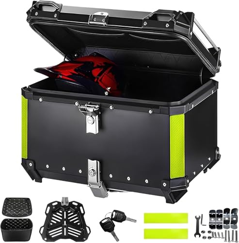 Qawner Universal Motorcycle Top Box, Boîte de Toit de Coffre de Moto en Aluminium étanche, Double Boîte de Rangement de clé, Boîte de Toit, Boîte de Rangement de Casque de Moto (Noir, 45L)