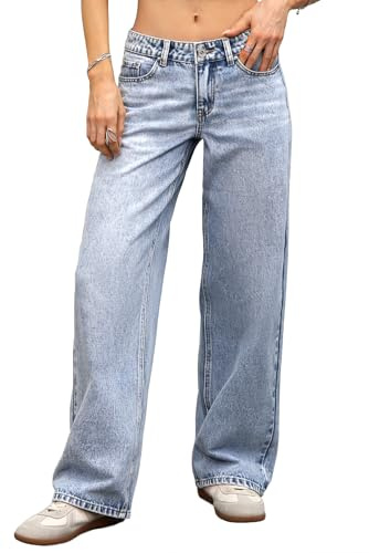 ELLEVEN Low Rise Baggy Jeans for Women Trendy Stretchy Y2K Wide Leg Jeans Boyfriend Straight Leg Denim Pants Light Blue Denim 6