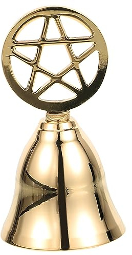 Hemobllo Campana De Mano De Latón Pentagrama Dorada, Timbre Metálico De Servicio Pequeño, Campana De Ceremonia para Adivinación y Rituales, Uso Altar y Tarot,