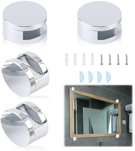 4 Stück Zinklegierung Spiegelclip, Spiegelhalterung Wand Glasklemme Spiegel Halterung Glashalter Edelstahl Klemmbefestigung Abstandshalter Glasclip Halterungen mit Expansionsrohr und Schrauben