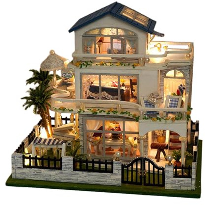 Kit para Construir Casas En Miniatura,Maqueta De Villa De Madera 3D con Iluminación LED - Regalo Manualidades Creativas para Todos