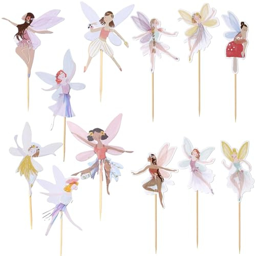 Amazleer Fee Tortendeko Set, 24 Stück, Cupcake Topper, Muffin Dekoration, Cupcake Picks Fee Ballerina Kuchendeko für Mädchen Geburtstag (24, Multi)