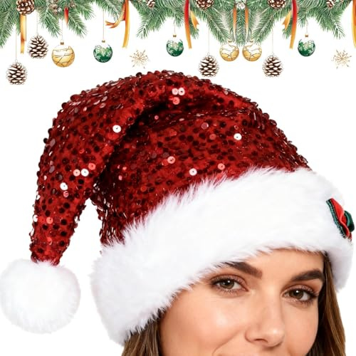 Quorvex Gorro De Santa,Accesorio Para La Cabeza De Felpa Con Lazo Y Lentejuelas - Gorros De Invierno Y Fiestas - Para Vacaciones, Cosplay, Fiesta De Disfraces, Favores, Manualidades, Accesorios Para