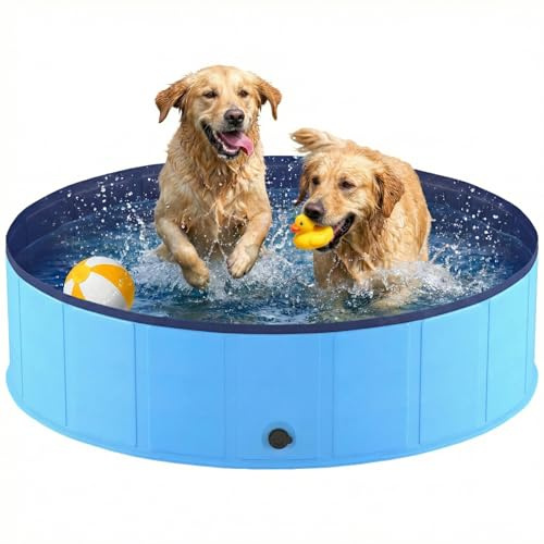 Niubya Foldable Dog Pool & Paddling Pool (120 x 30 cm / 47.2 x 11.8), Collapsible Pet Bath Tub with Non-Slip Base, Portable Indoor/Outdoor Wading Pool for Medium Dogs