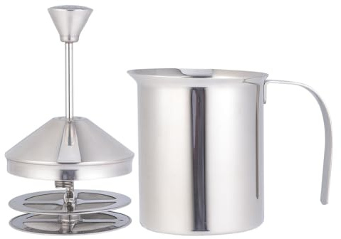 SOIMISS Montalatte Manuale in Acciaio Inox 304 Doppia Rete Bricco da 400cc per Schiuma di Latte Densa Portatile per Uso Domestico e Bar Adatto a Latte Intero Scremato e di Capra
