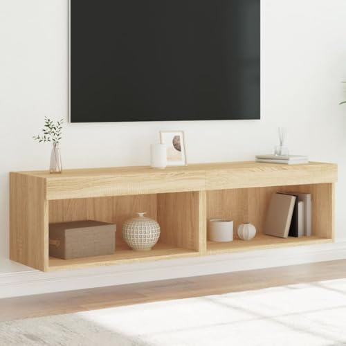 Frdhee Mueble para televisión, armario de televisión, tablero de TV, armario bajo, armarios de TV con luces LED, 2 unidades, roble 60 x 30 x 30 cm, para salón, dormitorio, habitación de hotel