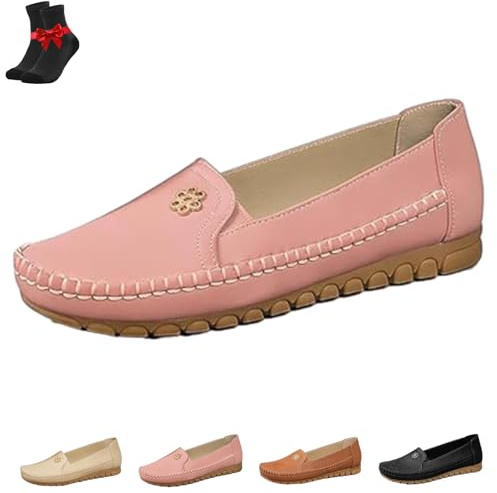 Zapatos ortopédicos de Cuero Elegantes, Comodidad Durante el día for Mujeres, Suela Plana Ligera sin Cordones con Flor(Pink,36 EU)