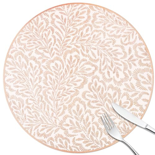 fanquare Tovaglietta Rotonda PVC Oro Rosa con Stampa Foglia d'Oro Rosa 6 pezzi,38cm Tovagliette da Tavola Eleganti Lavabili Impermeabili Antiscivolo per Cucina Sala da Pranzo
