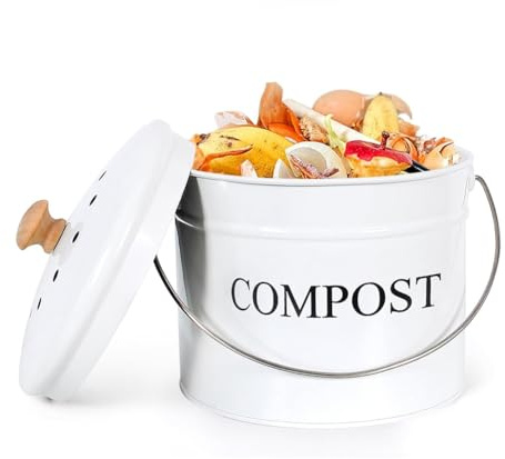 Bosiyrggrl Contenedor de Compost para Encimera de Cocina, Cubo de Compost de 1 GalóN con Tapa,