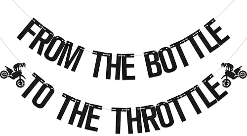 KEWUFD From the Bottle to the Throttle Banner Motorcycle Themed Baby Shower Decorations Racing Theme Birthday Party Decoration Supplies Black Glitter