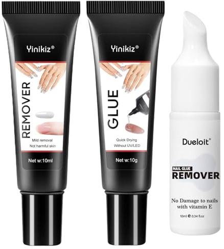 Nagelkleber für Kunstnägel 19gx2, Enthält 1 Nagel kleber Entferner, Gel Nägel Entferner (10ml), Nail Glue Remover Set, Press On Glue Gel für Künstliche Nägel, DIY Nageldesigns