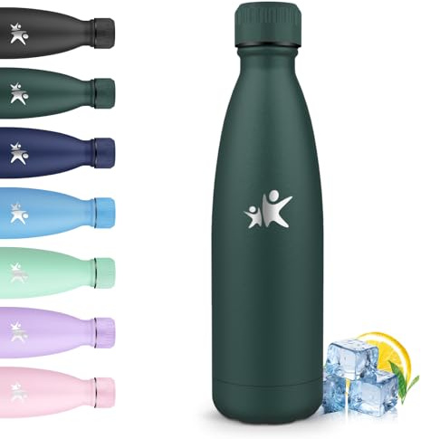 Motswedi Borraccia, 500 ml Senza BPA, Borraccia Termica, a Doppia Parete Anti-perdite, Bottiglia Termica, Acciaio Inox 18/8, Borracce, Mantenimento 12h Caldo / 24h Freddo, Bottiglia Verde oliva