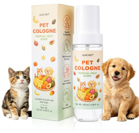 Profumo spray per cani e gatti, profumo di frutta tropicale, senza alcol, spray contro gli odori, con estratti vegetali, vegano e non testato sugli animali, delicato rinfrescante quotidiano, 120 ml