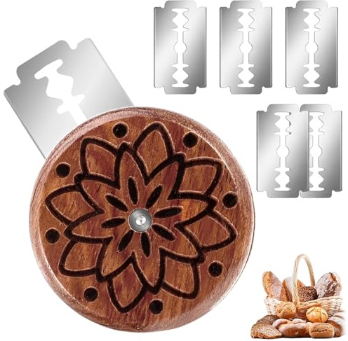 VRYNDH 1 Set Coltello da Pane e 5 Lame, Strumento per Tagliare Impasti, Lametta per Pane, Coltello per Baguette, per Incisioni su Baguette, Coltello Curvo per Pane