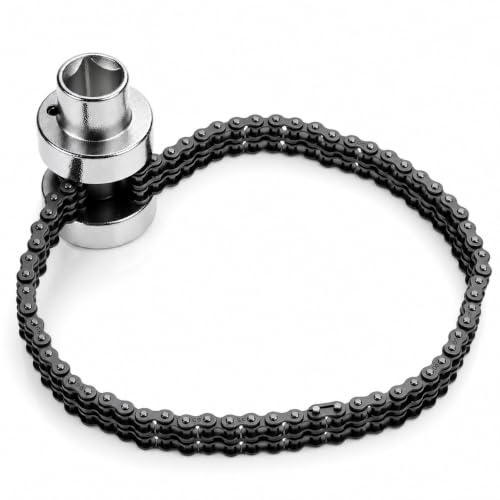 QWORK® Clé à Filtre à Huile à Double Chaîne Ø 60-115 mm – Extracteur de Filtre pour Voitures et Utilitaires – Outil de Démontage Robuste avec Chaîne Duplex, Largeur 15 mm