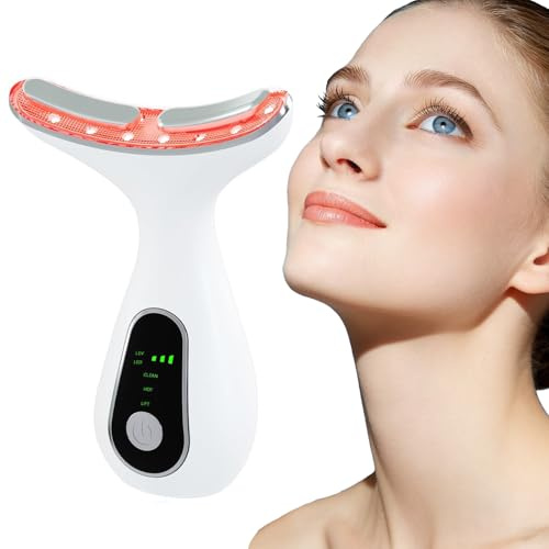 Masajeador Cara Cuello,Masajeador Facial Eléctrico Cara Masaje: 3 Modos Antiarrugas Belleza Dispositivo 7 Colores Led Máquina Mujer Reafirmante -45℃ Calor Luz LED EMS Lifting para Líneas del Cuello