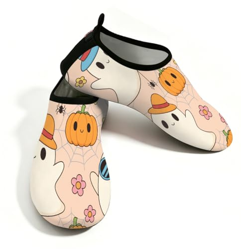 Chintiz Scarpe da acqua per donne e uomini, motivo fantasma di Halloween, antiscivolo, morbide, ad asciugatura rapida, calzini acquatici per estate, spiaggia, piscina, surf, yoga, esercizio, Fantasma