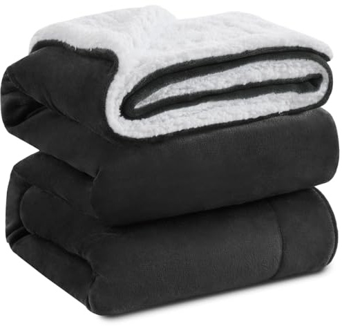 KAWAHOME Sherpa Fleece King Size Blanket for Bed - Extra Warm and Heavy Thick Blankets for Winter, Super Soft 500GSM Plush Blanket, 108 X 90 Dark Grey
