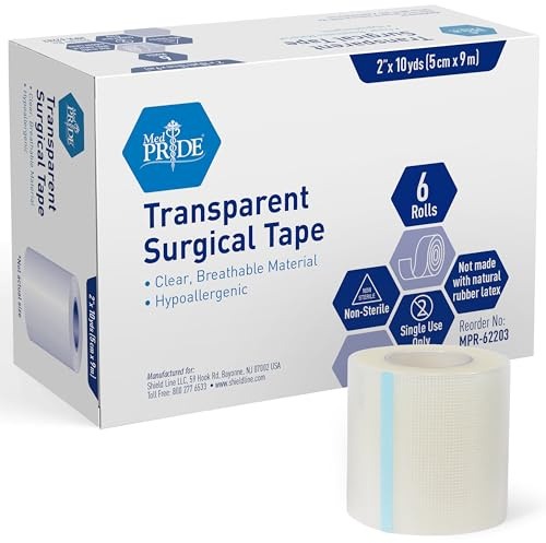 MED PRIDE 2 X 10 Yds Transparent Surgical Tape 6 Pack with Medical Tape Case - Breathable Hypoallergenic Latex-Free Medical Adhesive Tape