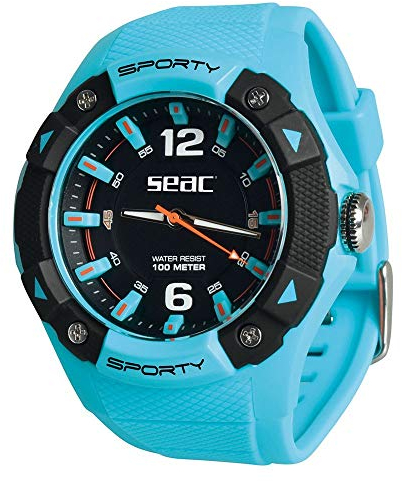 SEAC Sporty, Orologio Lifestyle all'Acqua 100 mt, Resistente Cinturino in Gomma Unisex Adulto, Azzurro, Standard