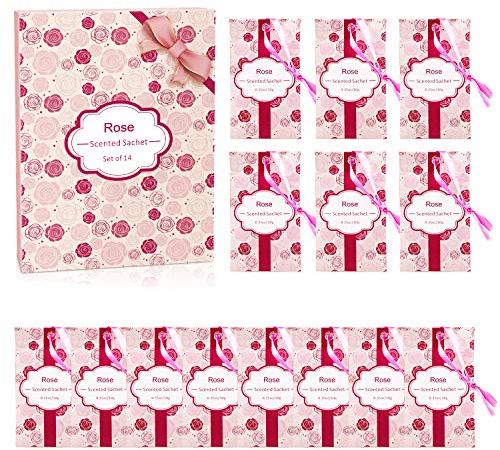 SCENTORINI Duftsäckchen Duftbeutel Rose Duft Sachets für Schubladen und Schränke, Duft aus naturreines ätherisches Roseöl 14 Pack