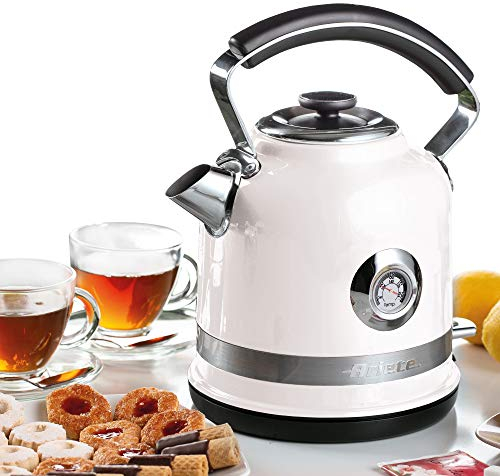 Ariete 2854W Moderna Cordless Electric Kettle, Stainless Steel Body, 1.7 Litre Capacity, 3000 Watt, Visible Water Level, Removable Filter, Auto Shut Off, White