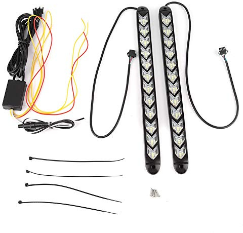 Feux de jour,Yctze 2pcs LED Flèche clignotante de voiture étanche flexible DRL Phare de lumière de bande blanche/ambre Voiture Feux de Signalisation Diurnes Conduite Lumière du Jour Lampe Clignotantc