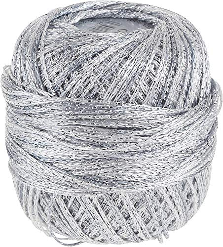 Häkelgarn, Garn Glitter uni + print, 25 g Knäuel, 110 Lauflänge 85% Viskose 15% metalliesiertes Garn (8202 Silber-uni)