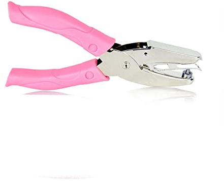 1 st handhållen hålstans, gör-det-själv konst hålslag söt hålslagare med rosa grepp metallperforator för hem kontor skola (stor cirkel)